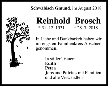 Traueranzeige von Reinhold Brosch 