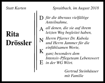 Traueranzeige von Rita Drössler von Gmünder Tagespost