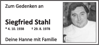 Traueranzeige von Siegfried Stahl von Schwäbische Post