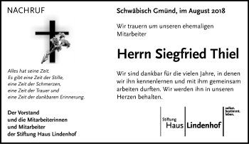 Traueranzeige von Siegfried Thiel von Schwäbische Post