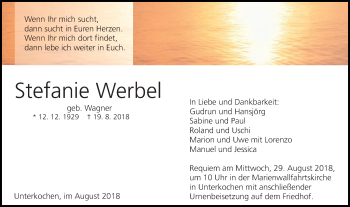 Traueranzeige von Stefanie Werbel von Schwäbische Post