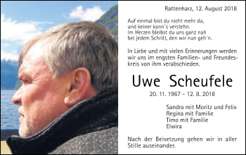 Traueranzeige von Uwe Scheufele von Gmünder Tagespost