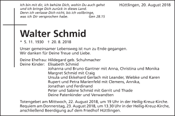 Traueranzeige von Walter Schmid von Schwäbische Post