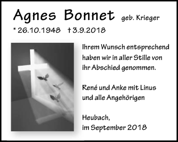 Traueranzeige von Agnes Bonnet von Gmünder Tagespost