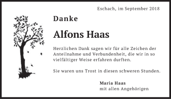 Traueranzeige von Alfons Haas von Gmünder Tagespost