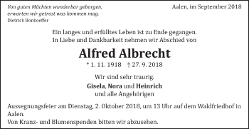 Traueranzeige von Alfred Albrecht von Schwäbische Post