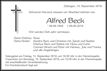 Traueranzeige von Alfred Beck von Schwäbische Post