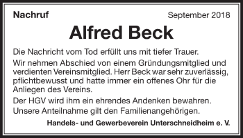 Traueranzeige von Alfred Beck von Schwäbische Post