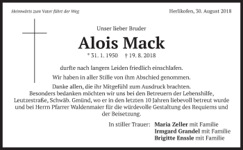 Traueranzeige von Alois Mack von Gmünder Tagespost