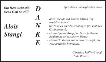Traueranzeige von Alois Stangl von Gmünder Tagespost