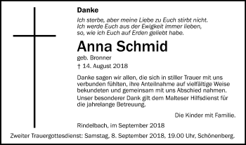 Traueranzeige von Anna Schmid von Schwäbische Post