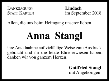 Traueranzeige von Anna Stangl von Gmünder Tagespost
