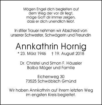 Traueranzeige von Annkathrin Hornig von Gmünder Tagespost