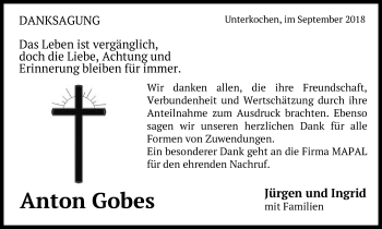 Traueranzeige von Anton Gobes von Schwäbische Post