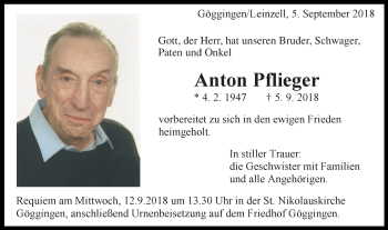 Traueranzeige von Anton Pfleger von Gmünder Tagespost