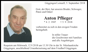 Traueranzeige von Anton Pfleger