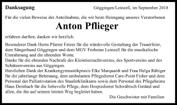 Traueranzeige von Anton Pflieger von Gmünder Tagespost