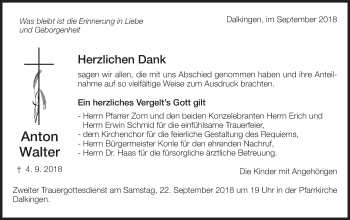 Traueranzeige von Anton Walter von Schwäbische Post