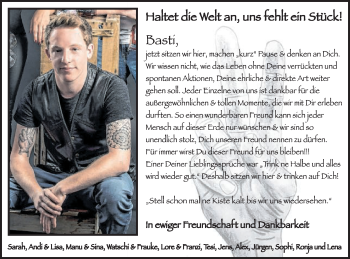 Traueranzeige von Bastian Göres von Schwäbische Post