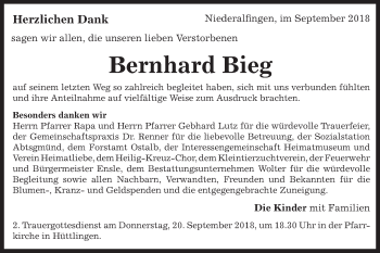 Traueranzeige von Bernhard Bieg von Schwäbische Post