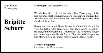 Traueranzeige von Brigitte Schurr
