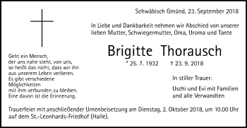 Traueranzeige von Brigitte Thorausch