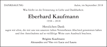 Traueranzeige von Eberhard Kaufmann von Schwäbische Post