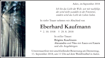 Traueranzeige von Eberhard Kaufmann von Schwäbische Post