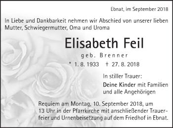 Traueranzeige von Elisabeth Feil von Schwäbische Post