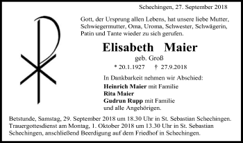Traueranzeige von Elisabeth Maier von Gmünder Tagespost