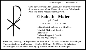 Traueranzeige von Elisabeth Maier