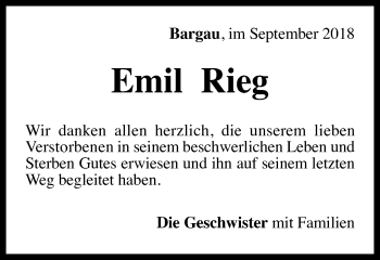 Traueranzeige von Emil Rieg von Gmünder Tagespost
