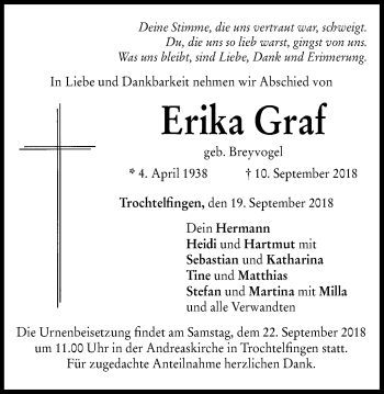 Traueranzeige von Erika Graf von Schwäbische Post