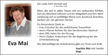 Traueranzeige von Eva Mai von Schwäbische Post