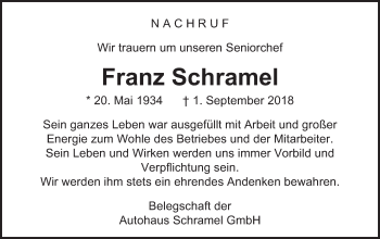 Traueranzeige von Franz Schramel von Gmünder Tagespost