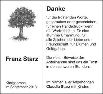 Traueranzeige von Franz Starz von Amtsblatt_Oko