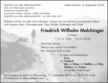 Traueranzeige von Friedrich Wilhelm Melchinger von Schwäbische Post