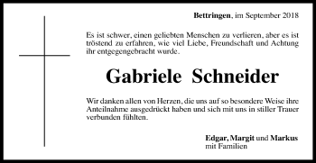 Traueranzeige von Gabriele Schneider von Gmünder Tagespost