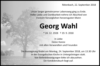 Traueranzeige von Georg Wahl von Gmünder Tagespost