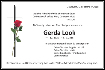 Traueranzeige von Gerda Look von Schwäbische Post