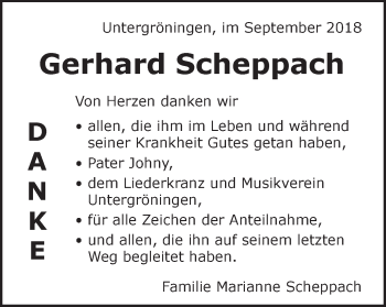 Traueranzeige von Gerhard Scheppach von Kocher-Lein-Bote