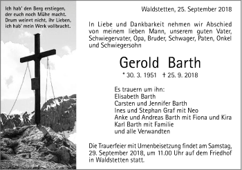 Traueranzeige von Gerold Barth von Gmünder Tagespost