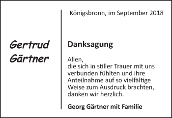 Traueranzeige von Gertrud Gärtner von Amtsblatt_Oko