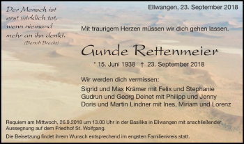 Traueranzeige von Gunde Rettenmeier von Schwäbische Post