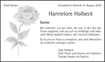 Traueranzeige von Hannelore Holbeck