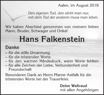 Traueranzeige von Hans Falkenstein von Schwäbische Post