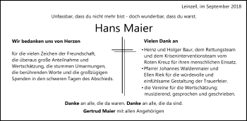 Traueranzeige von Hans Maier von Gmünder Tagespost