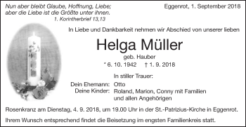 Traueranzeige von Helga Müller von Schwäbische Post