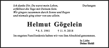 Traueranzeige von Helmut Gögelein von Gmünder Tagespost