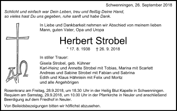 Traueranzeige von Herbert Strobel von Schwäbische Post